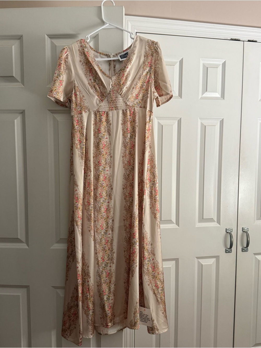 Reclaimed Vintage Cream Floral Silk Dress